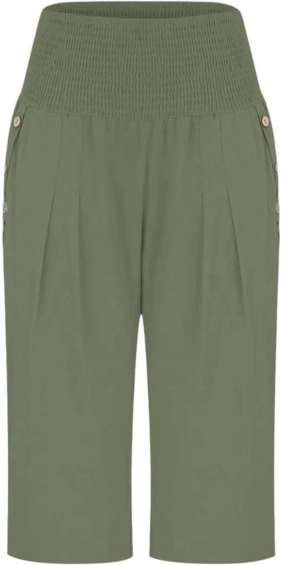 Pants for Women, Capri Pants Tummy Control with Pockets High Waist Wide