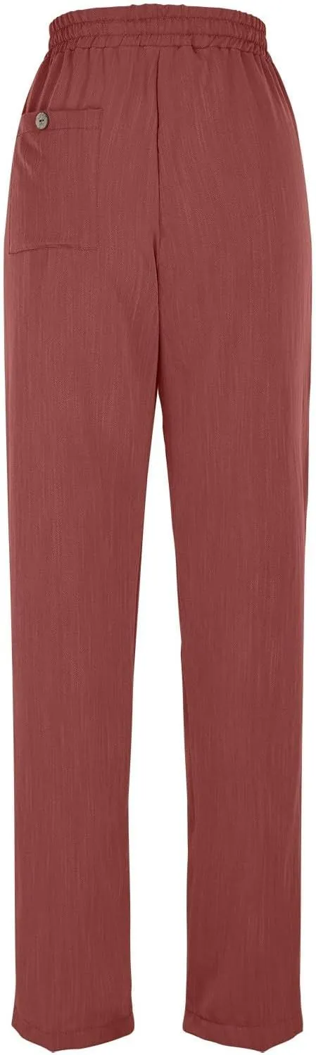 Pants for Women, Linen Print Casual Pants Peasant Straight Leg Cotton Plus