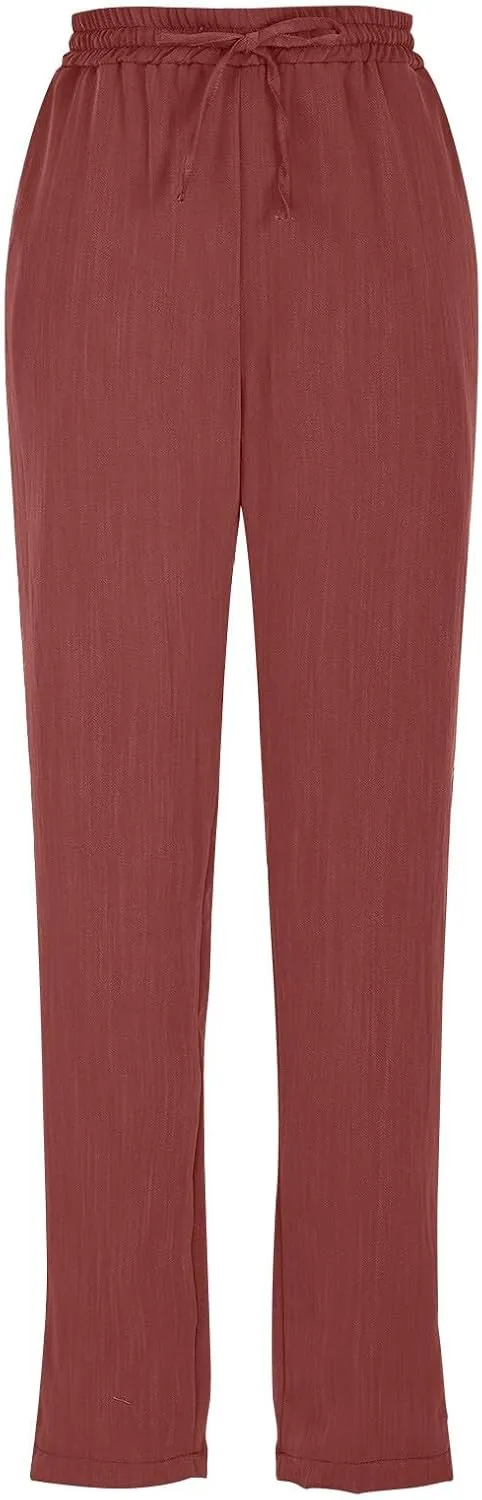 Pants for Women, Linen Print Casual Pants Peasant Straight Leg Cotton Plus