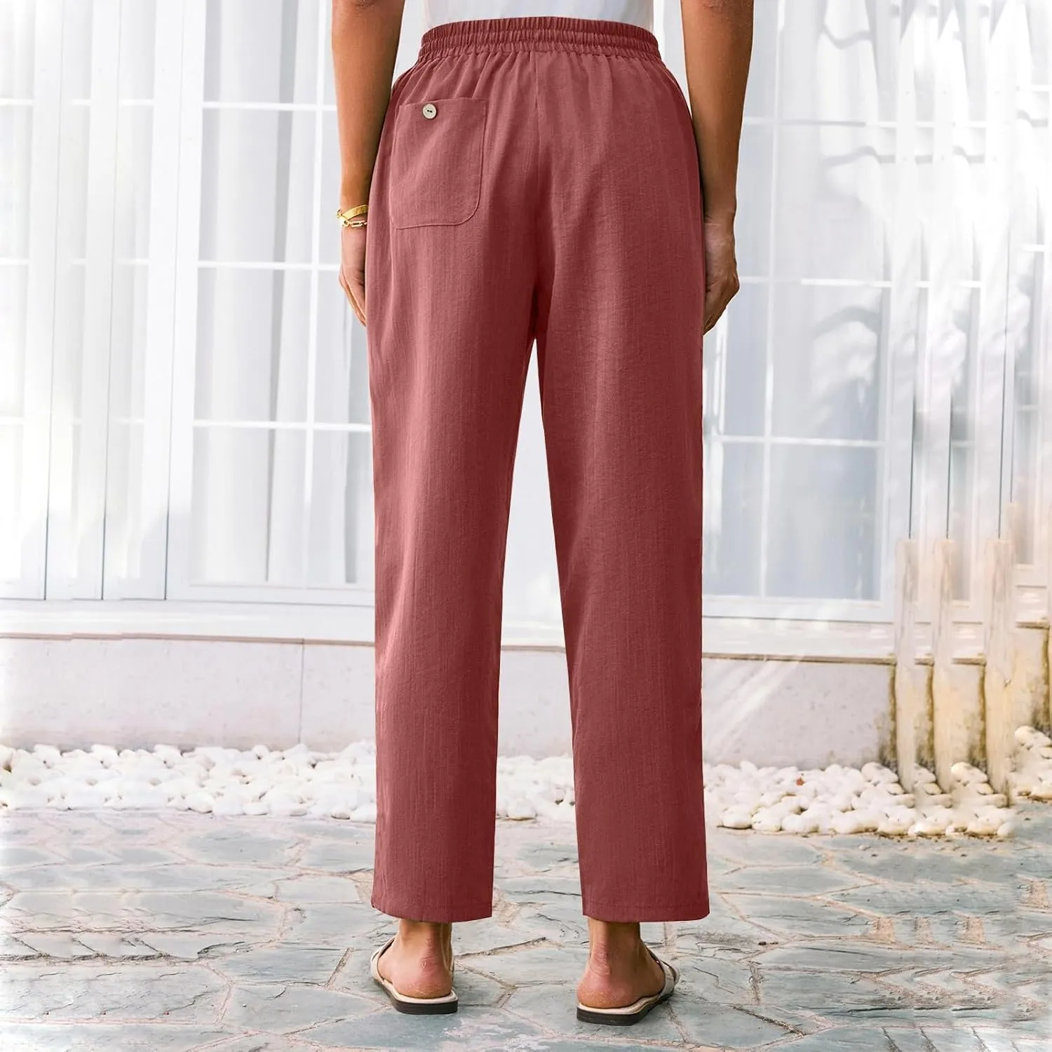 Pants for Women, Linen Print Casual Pants Peasant Straight Leg Cotton Plus