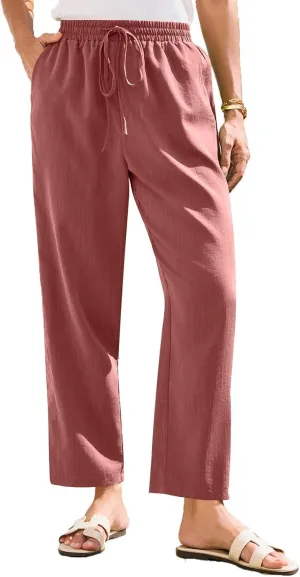 Pants for Women, Linen Print Casual Pants Peasant Straight Leg Cotton Plus