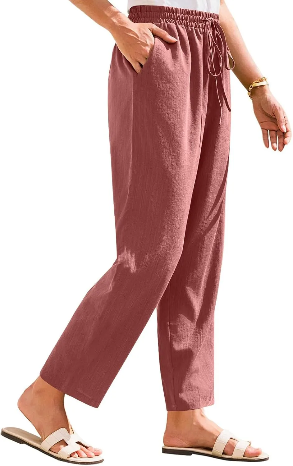 Pants for Women, Linen Print Casual Pants Peasant Straight Leg Cotton Plus