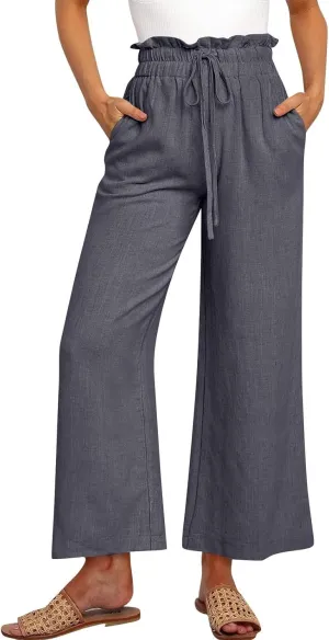 Pants for Women, Pants Cotton Linen Straight Leg Wide High Waisted Summer