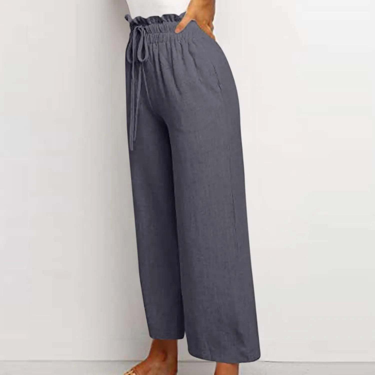 Pants for Women, Pants Cotton Linen Straight Leg Wide High Waisted Summer