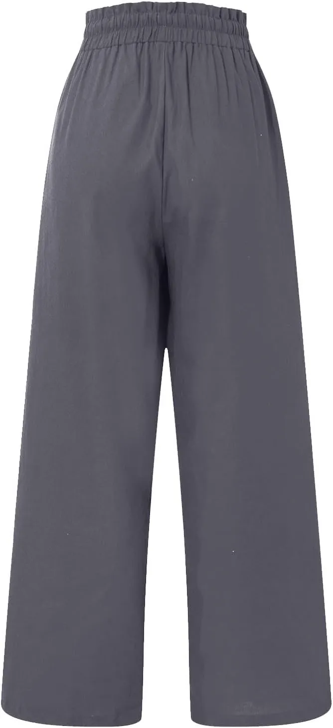 Pants for Women, Pants Cotton Linen Straight Leg Wide High Waisted Summer