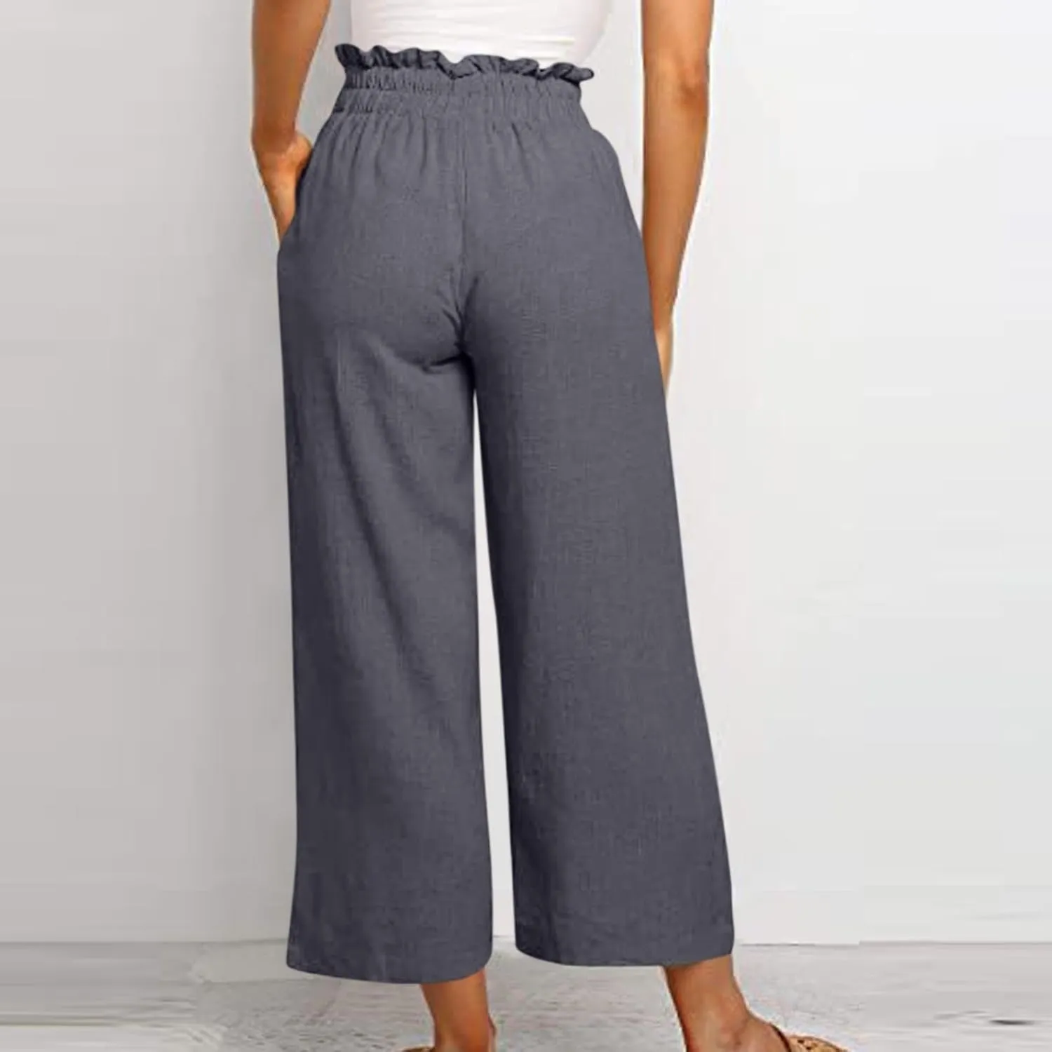 Pants for Women, Pants Cotton Linen Straight Leg Wide High Waisted Summer