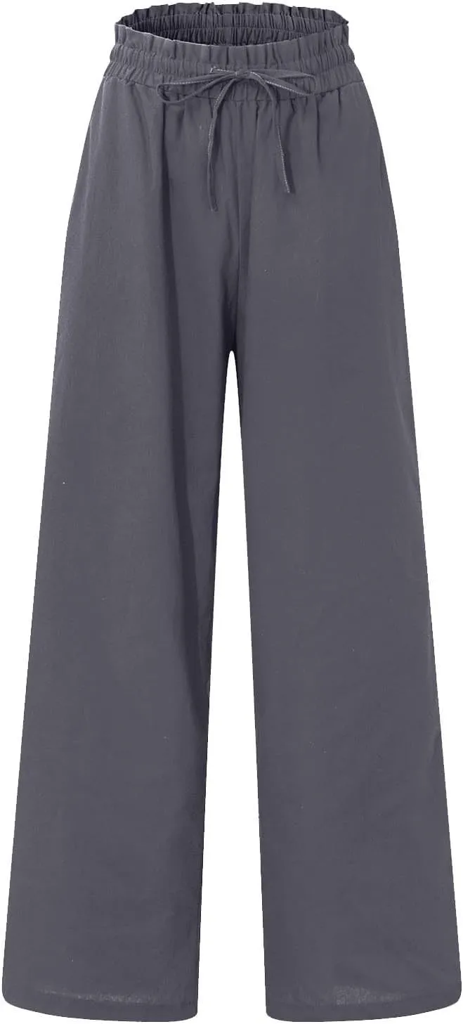 Pants for Women, Pants Cotton Linen Straight Leg Wide High Waisted Summer