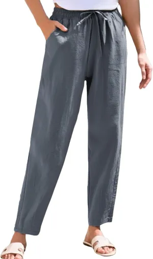 Pants for Women, Pants Women Casual Peasant Linen Straight Leg Cotton Plus