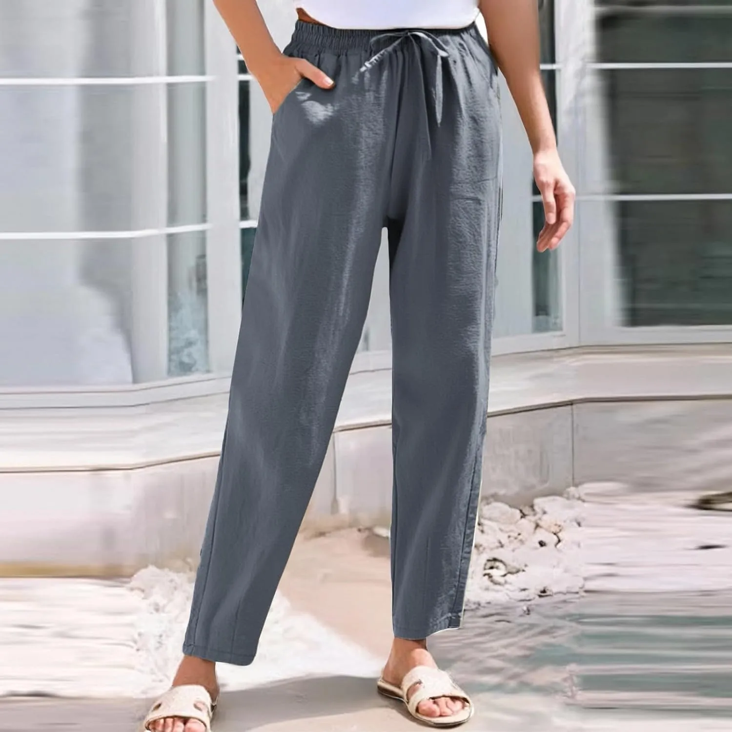 Pants for Women, Pants Women Casual Peasant Linen Straight Leg Cotton Plus