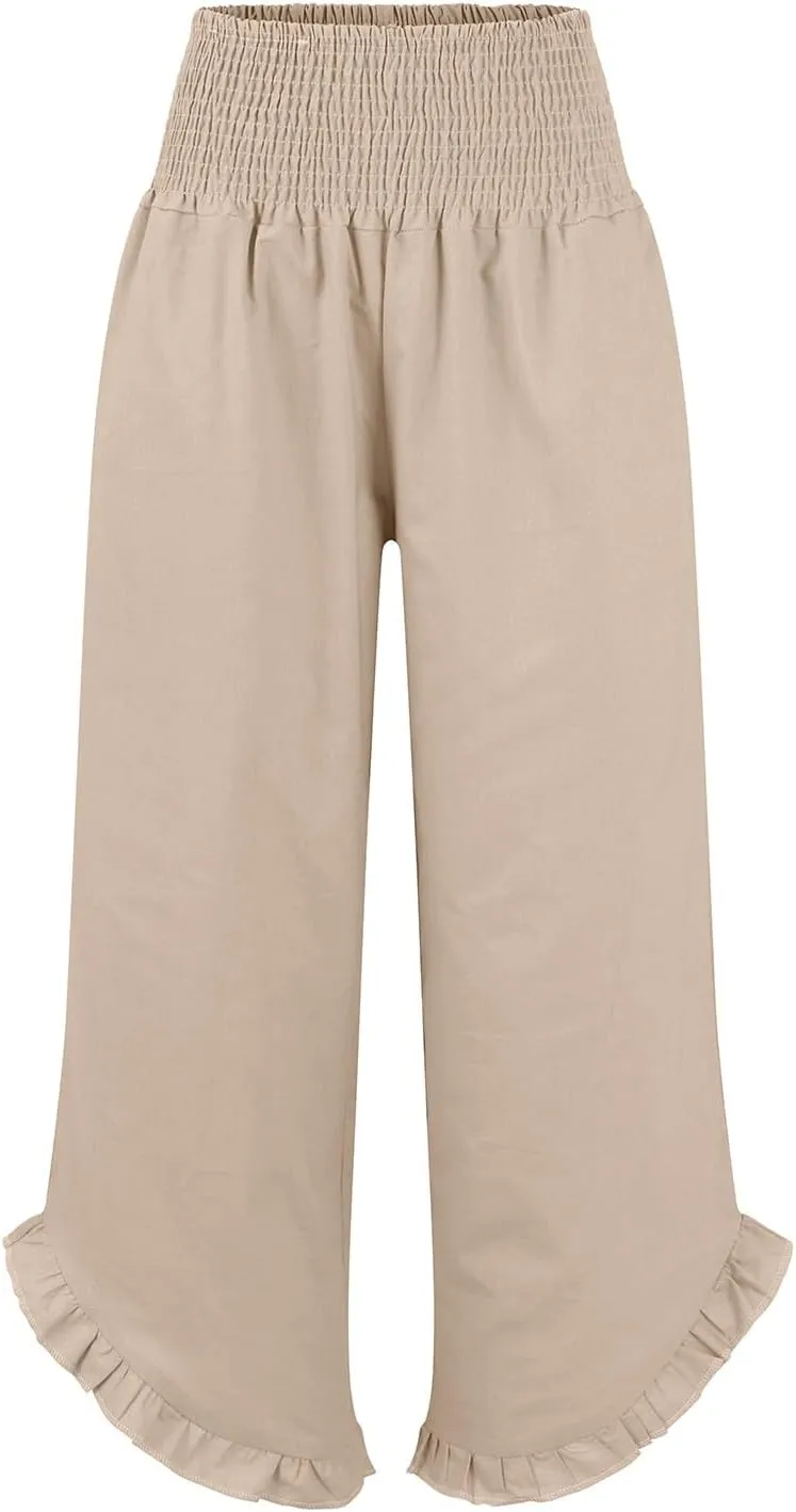 Pants for Women, Straight Leg Summer High Waisted Linen Pants Wide Palazzo