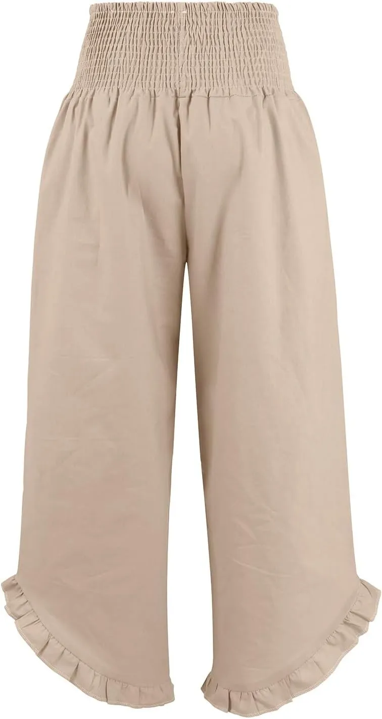 Pants for Women, Straight Leg Summer High Waisted Linen Pants Wide Palazzo