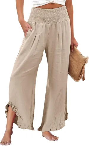 Pants for Women, Straight Leg Summer High Waisted Linen Pants Wide Palazzo