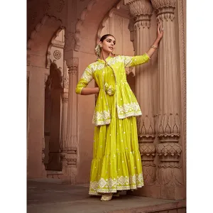 Preevin Neon Green Diamond Jacket with Anarkali (Set of 2)
