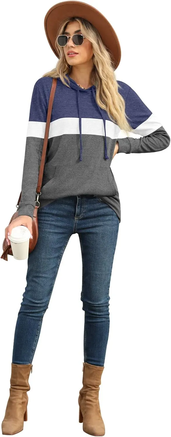 PrinStory Womens Sweatshirts Long Sleeve Casual Color Block Pullover Hoodies Fall Outfits 2024 Clothes