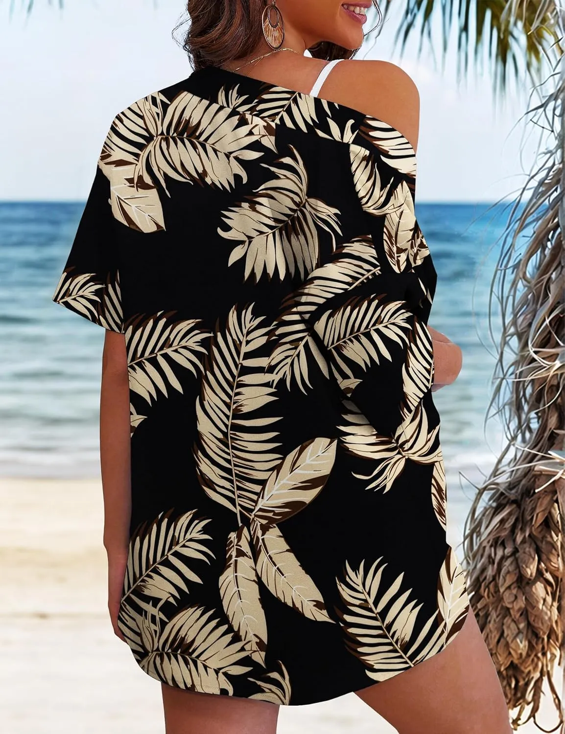 REDHOTYPE Women's 2 Piece Outfits Kimono Style Tropical Print Cover Ups Half Sleeve Blouse Shorts Set Summer Beachwear S-XL