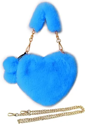 Rejolly Furry Purse for Girls Heart Shaped Fluffy Faux Fur Handbag for Women Soft Small Shoulder Bag Clutch Purse