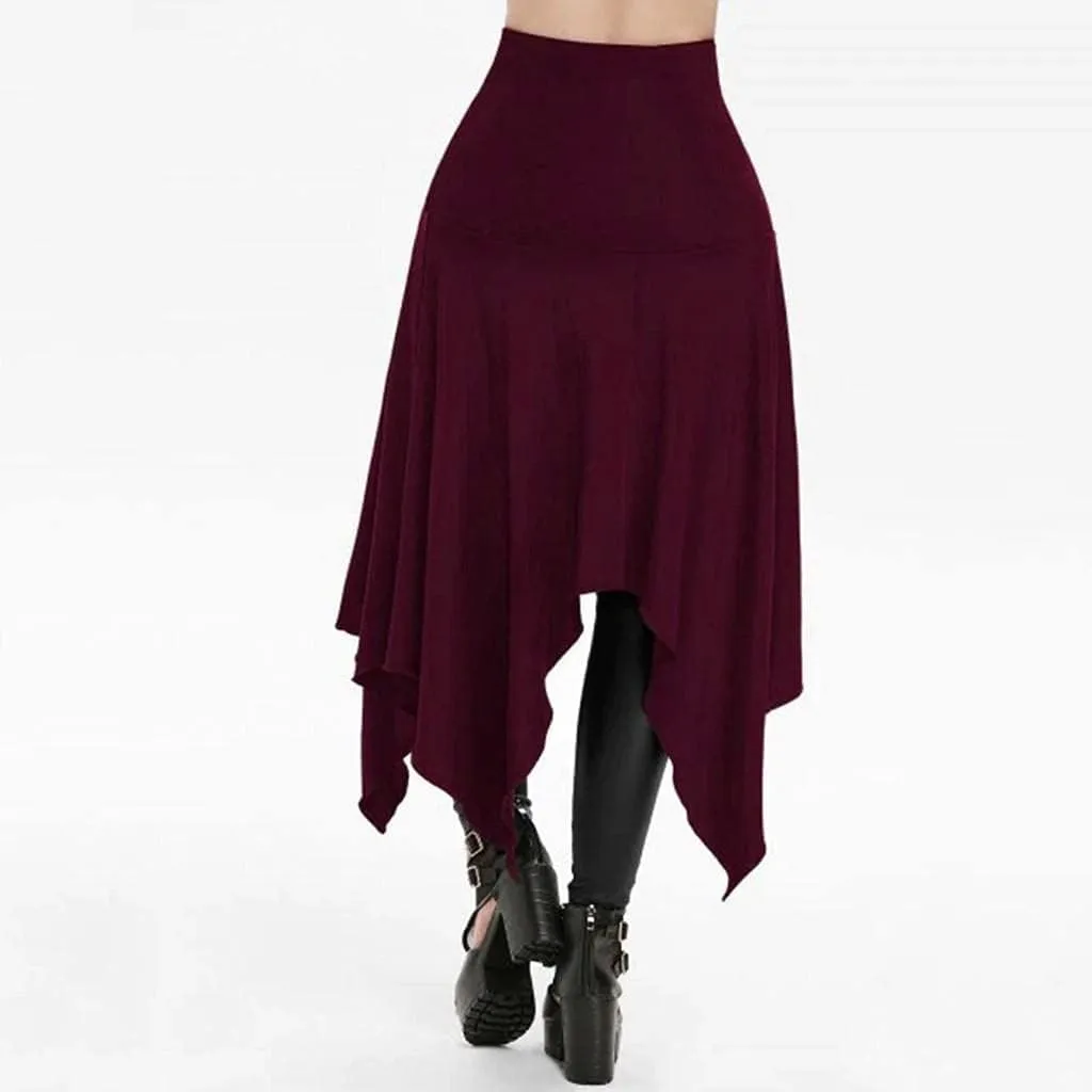 RKSTN Women Halloween Punk Skirt Asymmetric Lace-Up Slit Front Skirt Hippie Gothic Clothes High Waisted Bandage Long Skirts