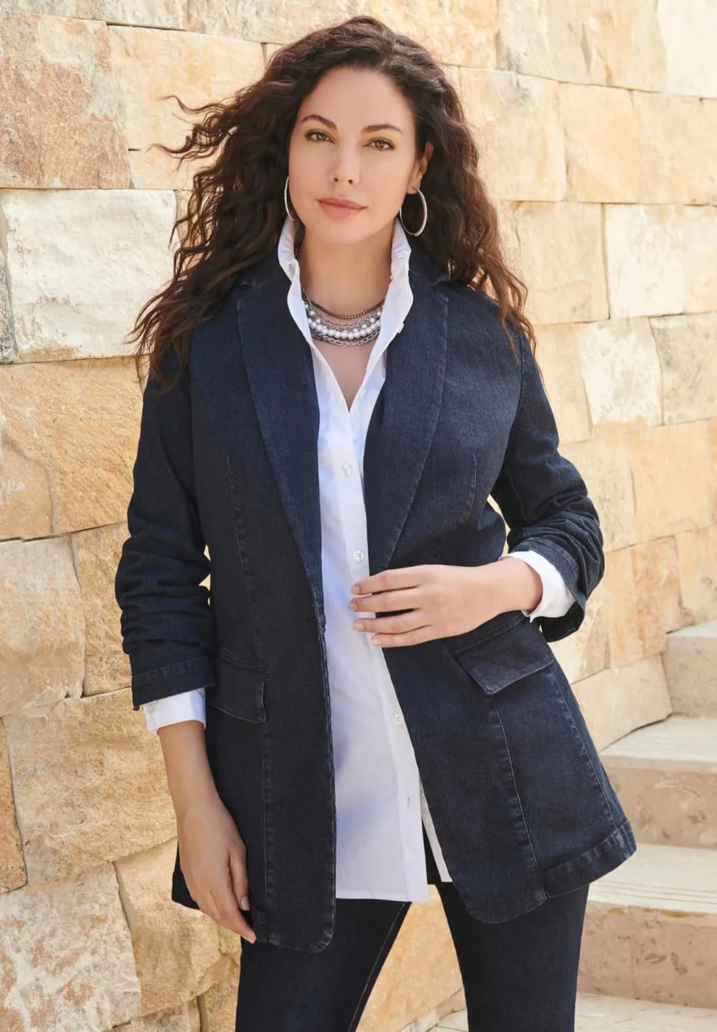 Roaman's Women's Plus Size Denim Boyfriend Blazer