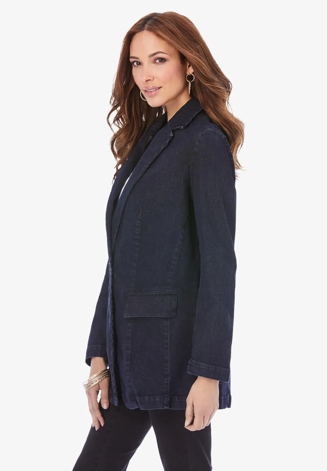 Roaman's Women's Plus Size Denim Boyfriend Blazer