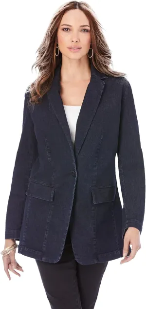 Roaman's Women's Plus Size Denim Boyfriend Blazer