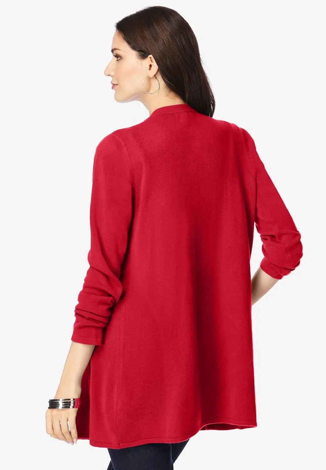 Roaman's Women's Plus Size Fine Gauge Handkerchief Hem Cardigan Sweater