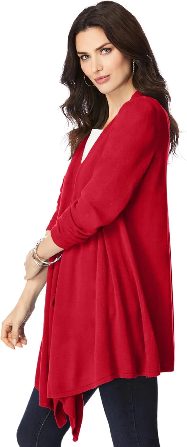 Roaman's Women's Plus Size Fine Gauge Handkerchief Hem Cardigan Sweater