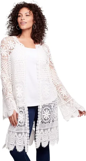 Roaman's Women's Plus Size Floral Lace Crochet Duster
