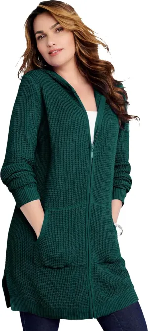Roaman's Women's Plus Size Mega Length Waffle Zip Hoodie