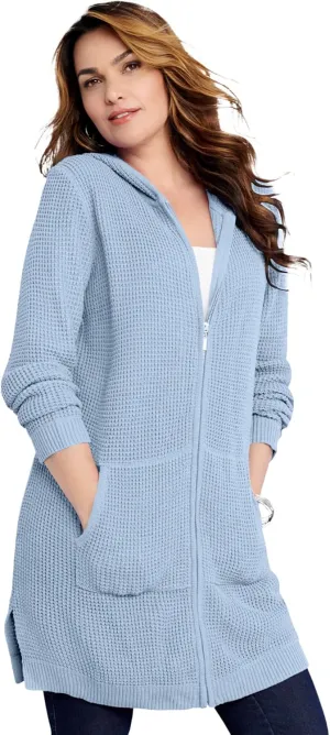 Roaman's Women's Plus Size Mega Length Waffle Zip Hoodie