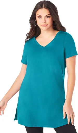 Roaman's Women's Plus Size Short-Sleeve V Neck Ultimate Tunic