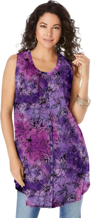 Roaman's Women's Plus Size Sleeveless Angelina Tunic