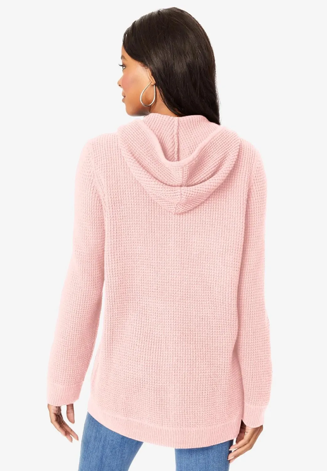 Roaman's Women's Plus Size Thermal Waffle Hoodie Zip Up Cardigan Jacket