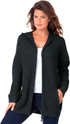 Roaman's Women's Plus Size Thermal Waffle Hoodie Zip Up Cardigan Jacket