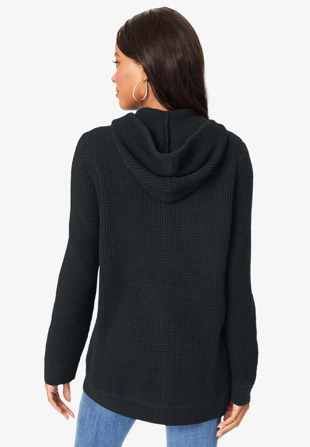 Roaman's Women's Plus Size Thermal Waffle Hoodie Zip Up Cardigan Jacket