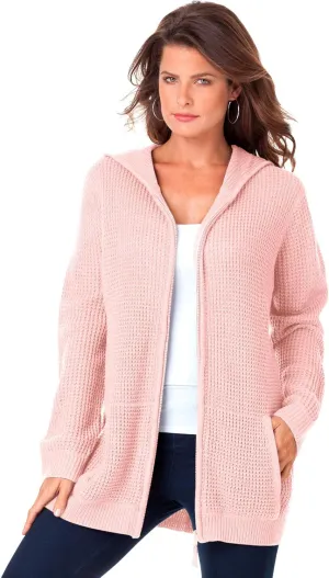 Roaman's Women's Plus Size Thermal Waffle Hoodie Zip Up Cardigan Jacket