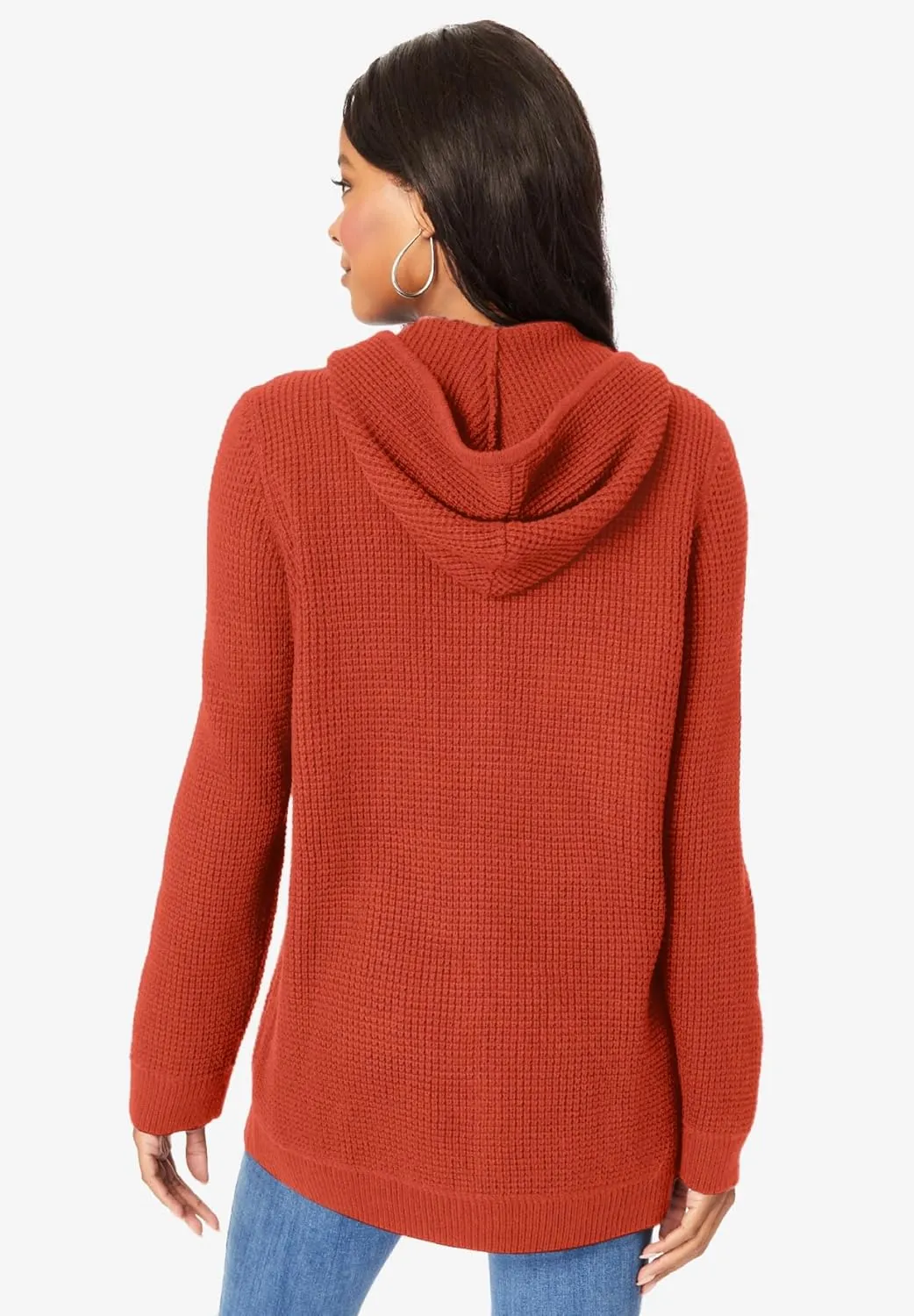 Roaman's Women's Plus Size Thermal Waffle Hoodie Zip Up Cardigan Jacket