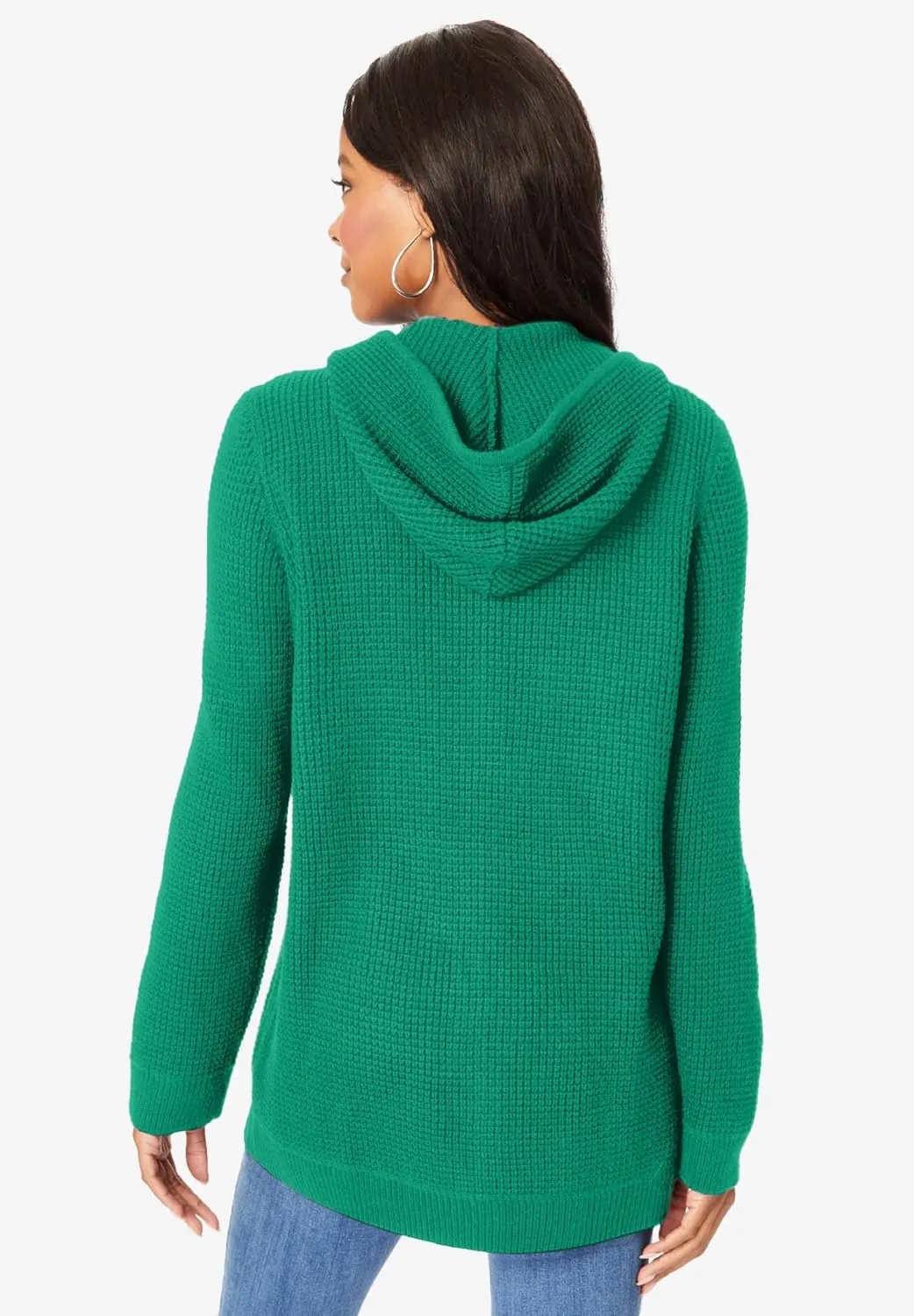 Roaman's Women's Plus Size Thermal Waffle Hoodie Zip Up Cardigan Jacket