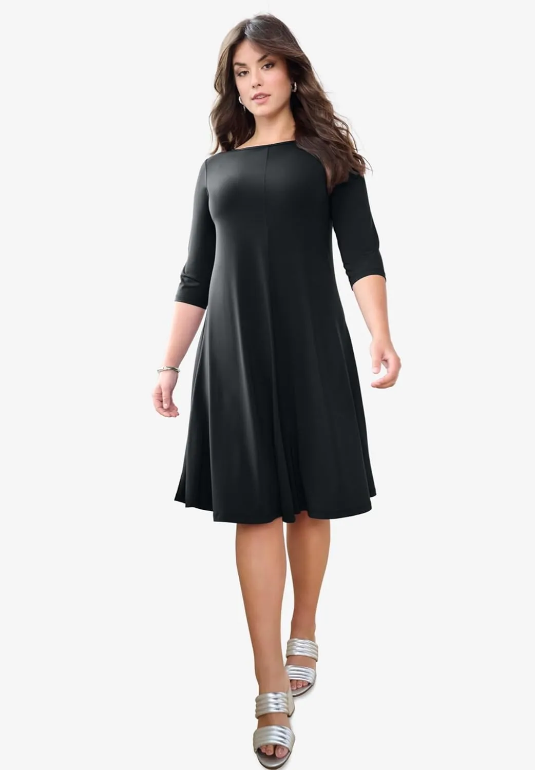 Roaman's Women's Plus Size Ultrasmooth Fabric Boatneck Swing Dress