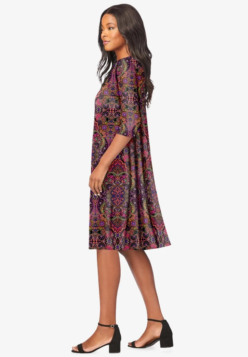 Roaman's Women's Plus Size Ultrasmooth Fabric Boatneck Swing Dress