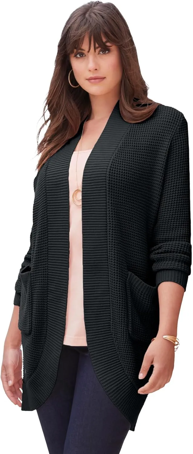 Roaman's Women's Plus Size Waffle Cardigan