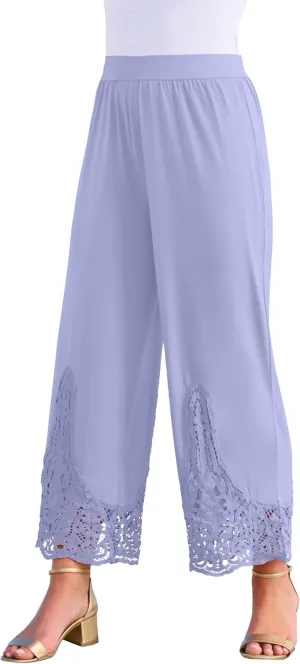 Roaman's Women's Plus Size Wide Leg Ultrasmooth Fabric Lace Pant