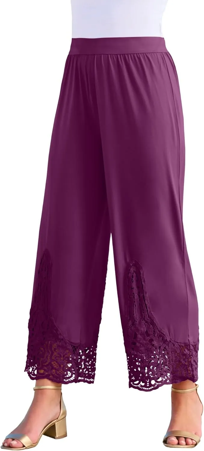 Roaman's Women's Plus Size Wide Leg Ultrasmooth Fabric Lace Pant