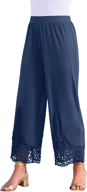 Roaman's Women's Plus Size Wide Leg Ultrasmooth Fabric Lace Pant