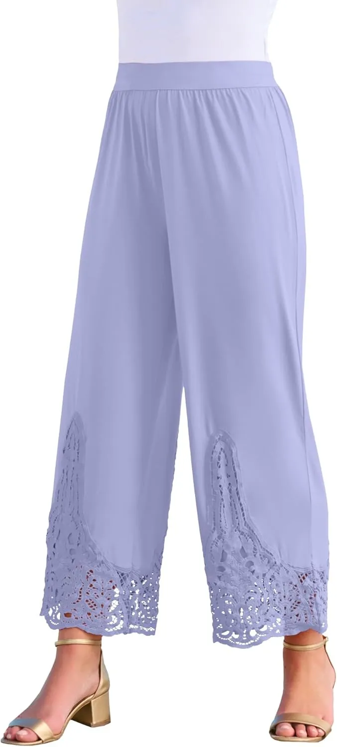 Roaman's Women's Plus Size Wide Leg Ultrasmooth Fabric Lace Pant