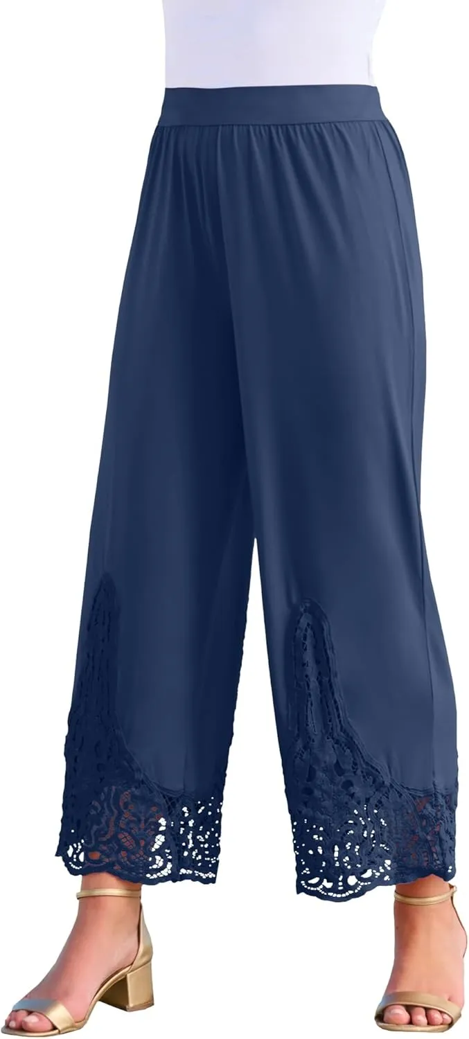 Roaman's Women's Plus Size Wide Leg Ultrasmooth Fabric Lace Pant