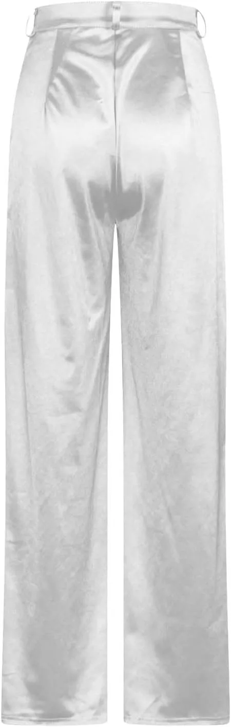 Satin Cargo Pants for Women High Waist Multiple Pockets Straight Wide Leg Trouser Casual Outdoor Flowy Palazzo Pants