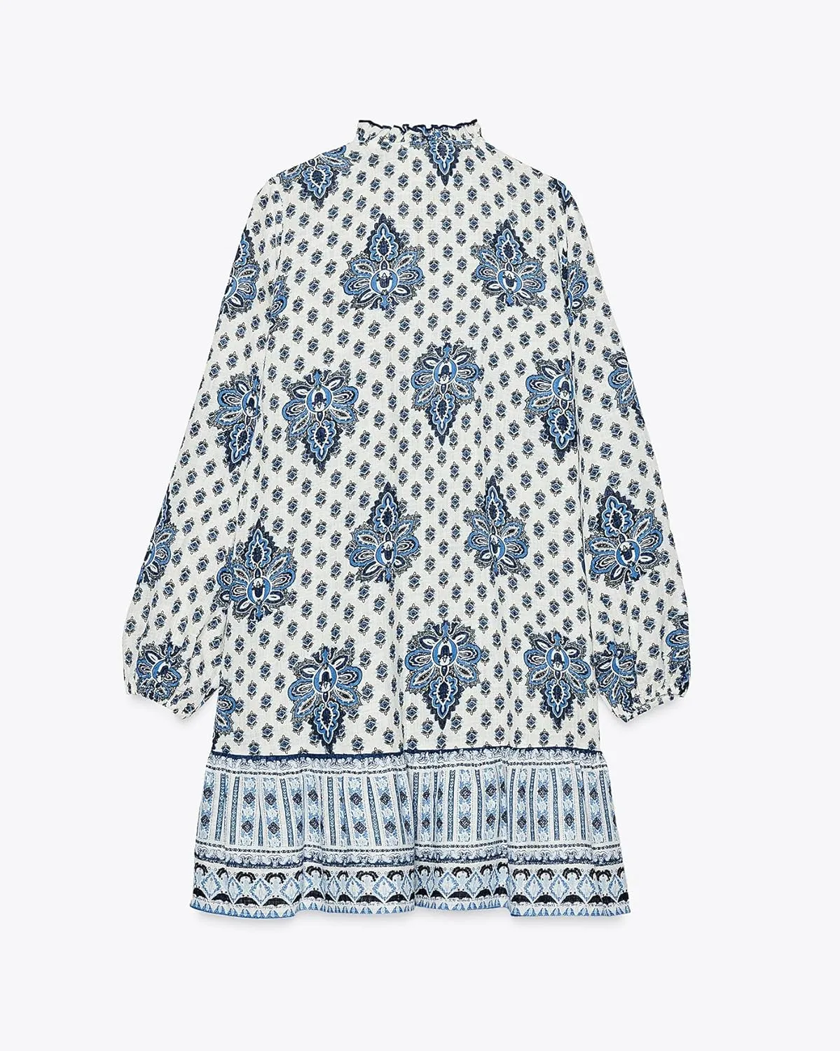 SCOFEEL Womens Print Mini Dress Ruffle Tie Neck Long Sleeve Smocked A-Line Flowy Loose Fit Boho Short Dress