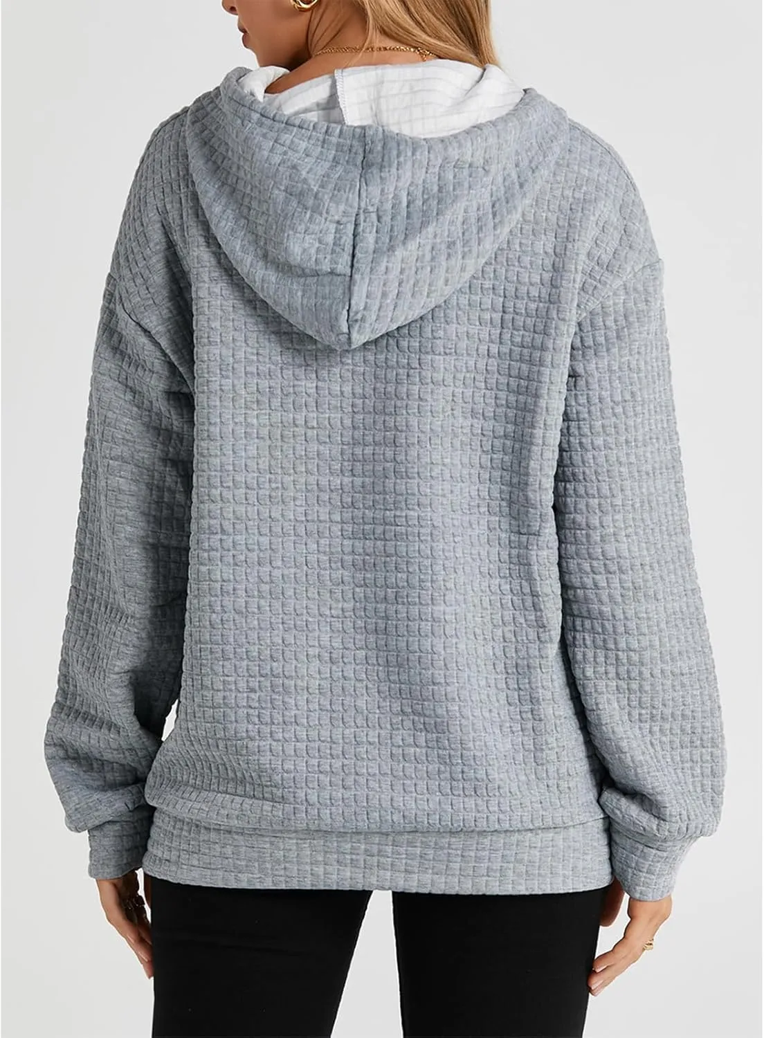 SELINK Hoodies For Women Casual Pullover Waffle Long Sleeve Drawstring Hooded Sweatshirt with Pocket