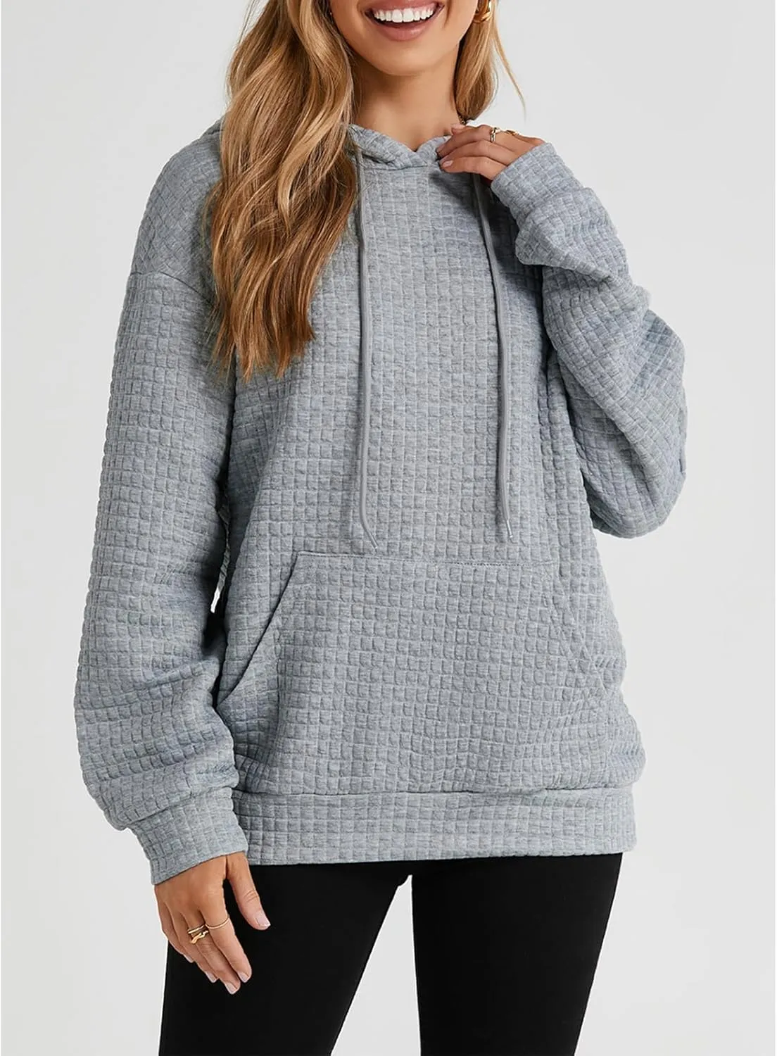 SELINK Hoodies For Women Casual Pullover Waffle Long Sleeve Drawstring Hooded Sweatshirt with Pocket