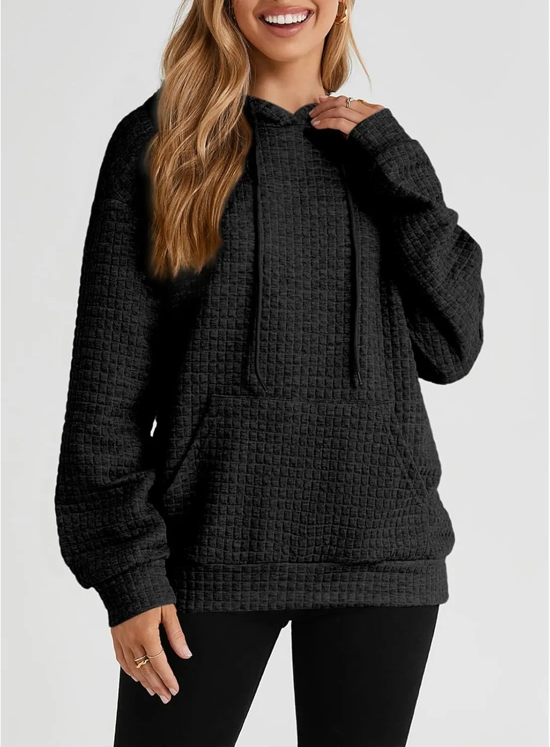 SELINK Hoodies For Women Casual Pullover Waffle Long Sleeve Drawstring Hooded Sweatshirt with Pocket
